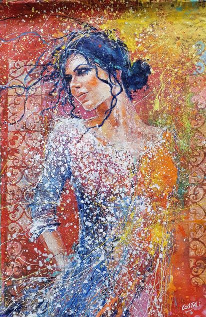 COSTA.I Belle saison 215×136 cm 2021 Artiste peintre exposant COSTA.I Mêlant peintures acrylique, huile, bombe aérosol, pastel gras, Ismaël nous donne à voir des œuvres figuratives exécutées dans une grande liberté de mouvements au moyen d'une palette de tonalités franches et variées, leur conférant ainsi un caractère résolument dynamique et contemporain.